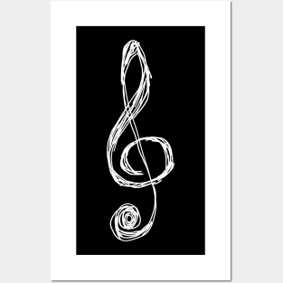 White Treble Clef scribbled Posters and Art